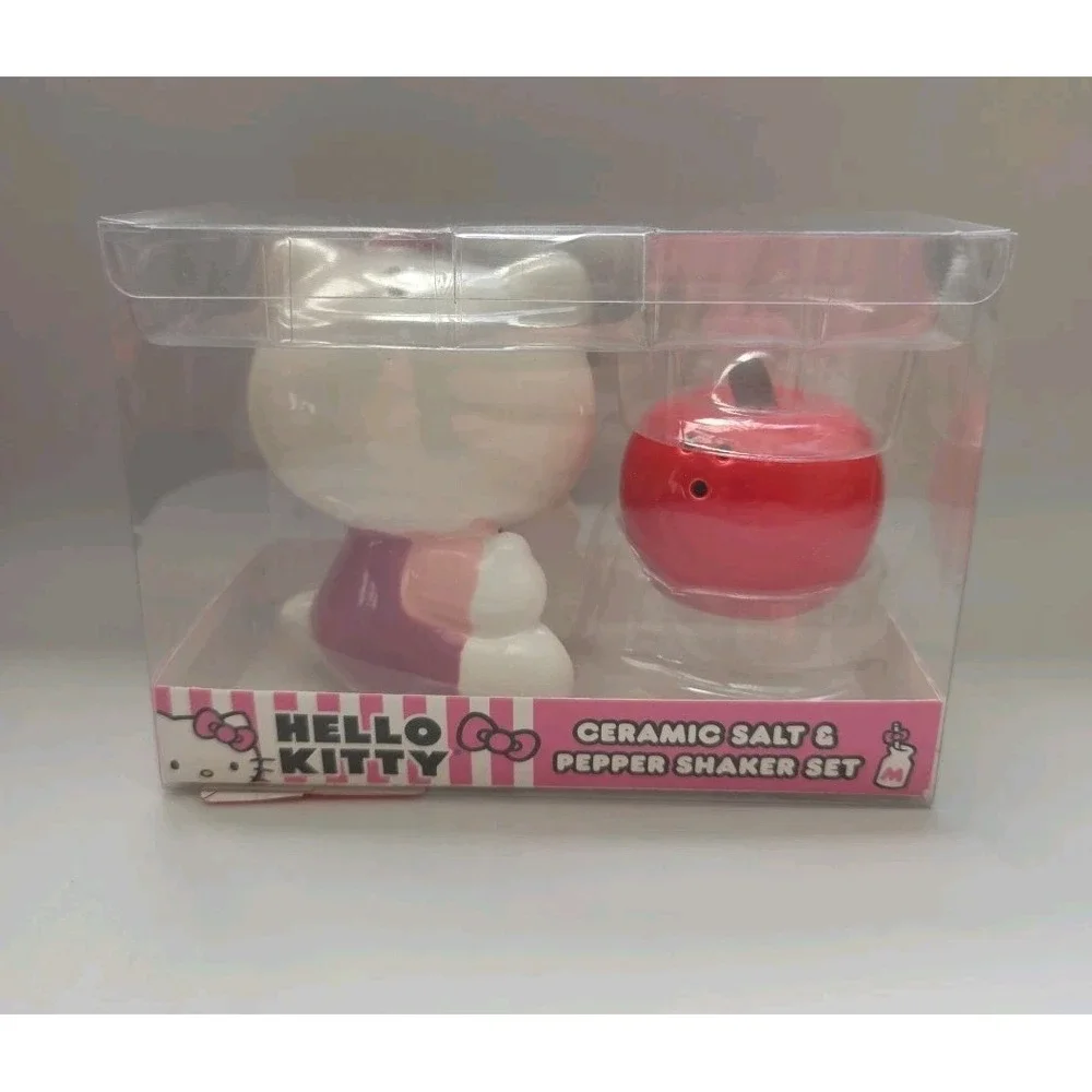 Hello Kitty Ceramic Salt Pepper‎ Shaker Set Apple Sanrio Licensed New